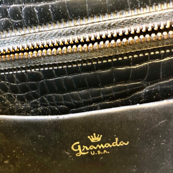Granada USA Vintage 50's Black Patent Leather Handbag CROC PRINT *flaw - Picture 9 of 15